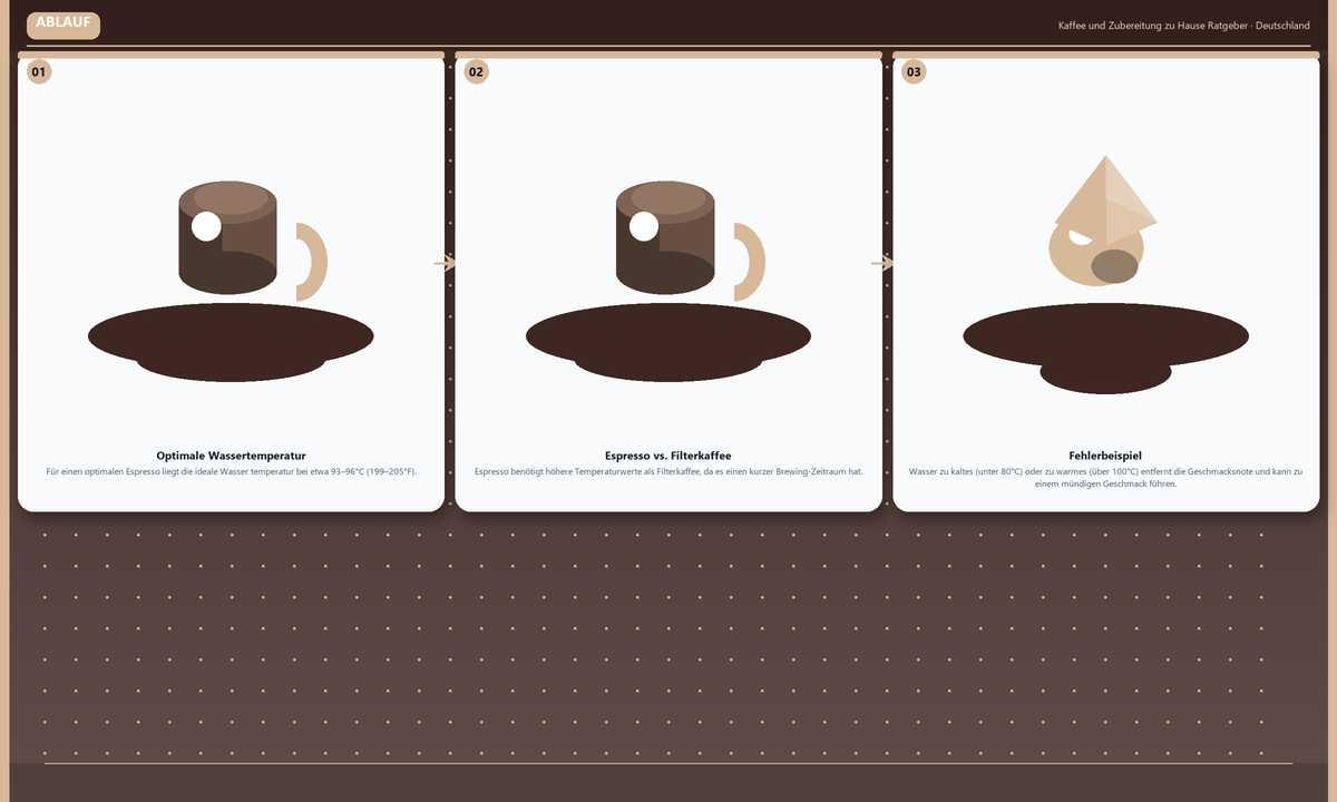 Ablauf: Optimale Wassertemperatur → Espresso vs. Filterkaffee → Fehlerbeispiel